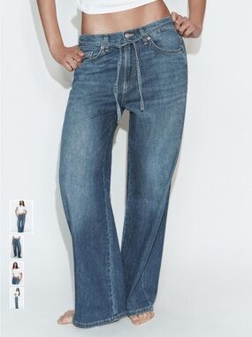Zara Mid Waist Tie-Waist Boyfriend Jeans